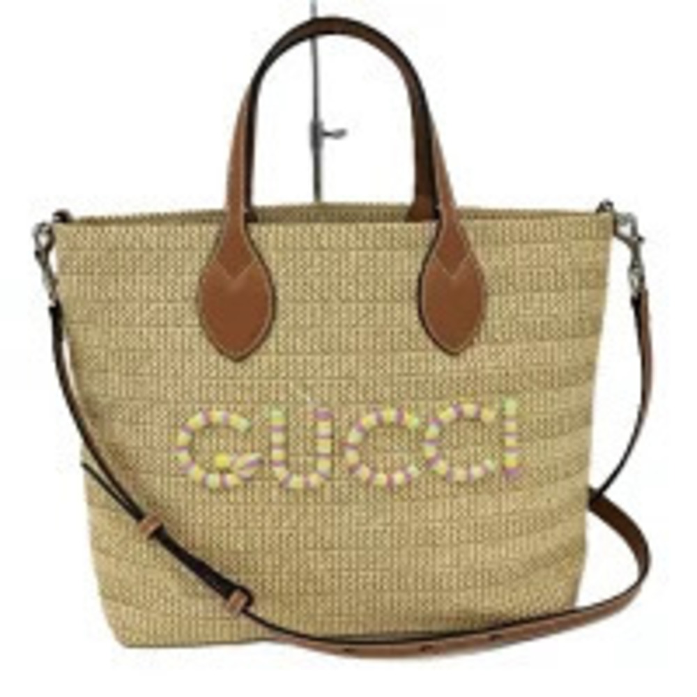 Gucci handbag Straw Tan leather Beige Cream